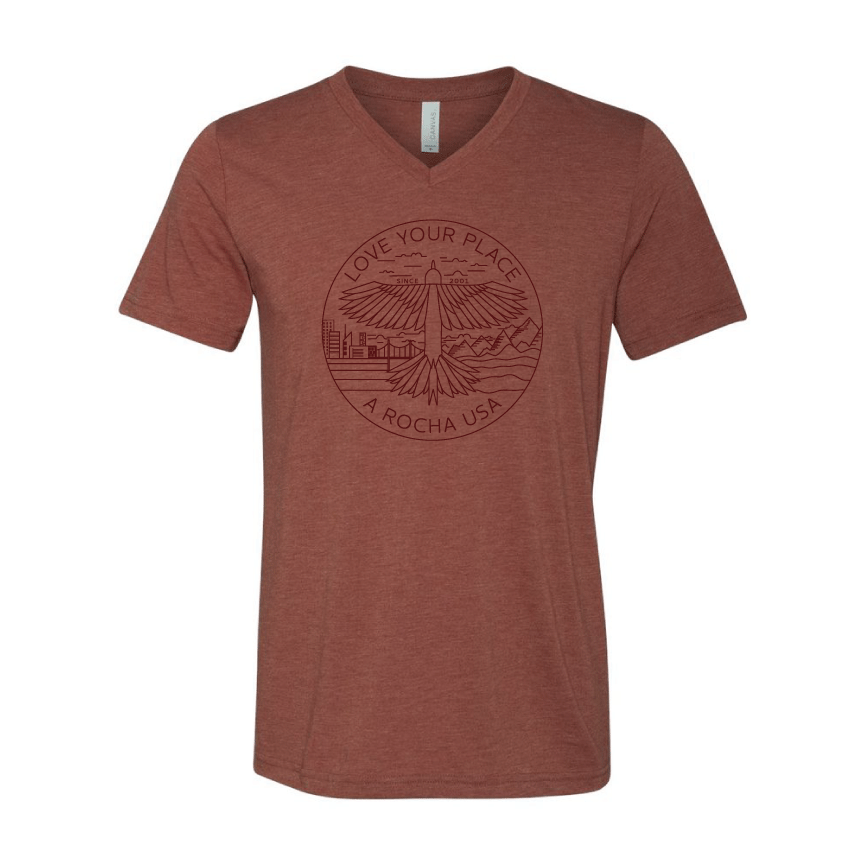 A Rocha Lovescape Unisex V-Neck Tee // Clay - A Rocha USA